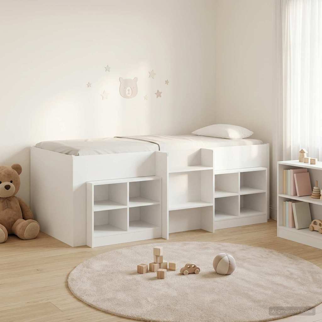 vidaXL Loft Bed Frame met Kast met plank 3 pcs Wit Bewerkt hout