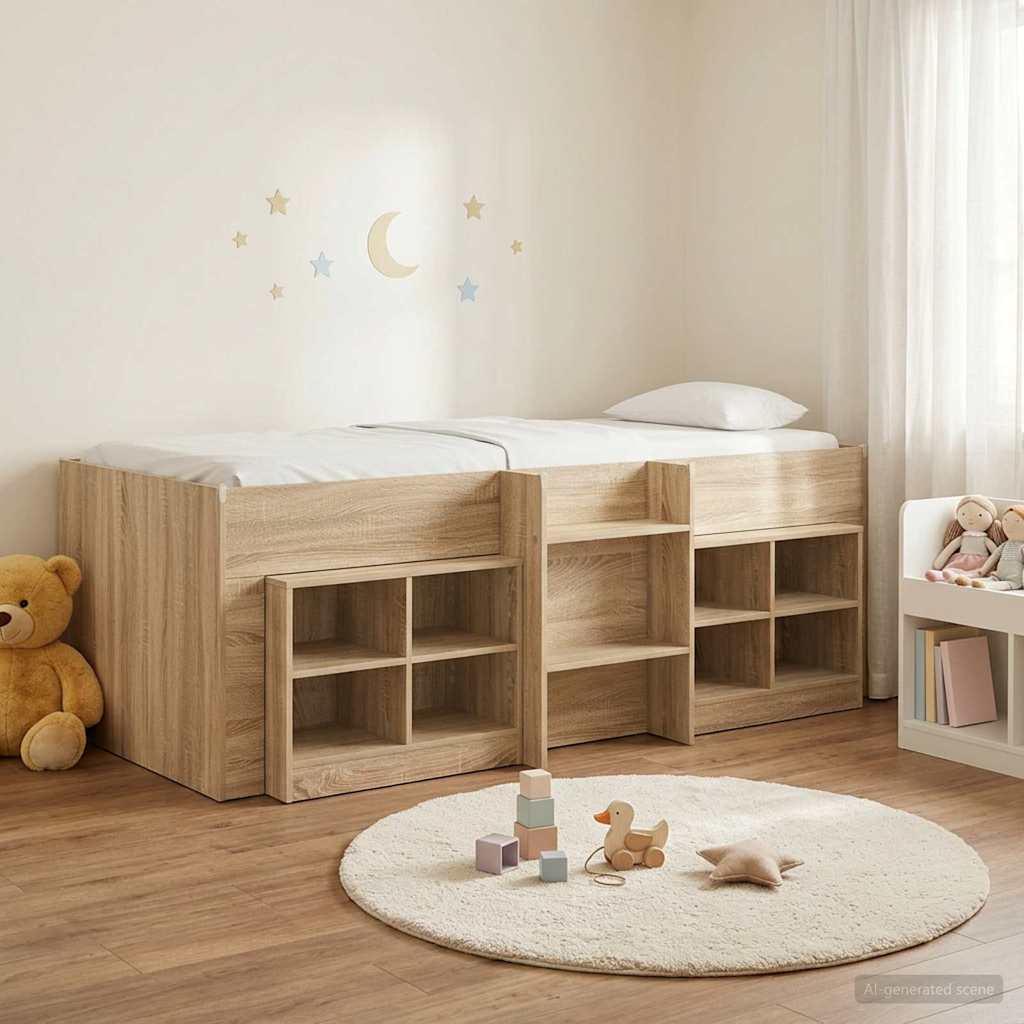 vidaXL Loft Bed Frame met Kast met plank 3 pcs Wit Bewerkt hout