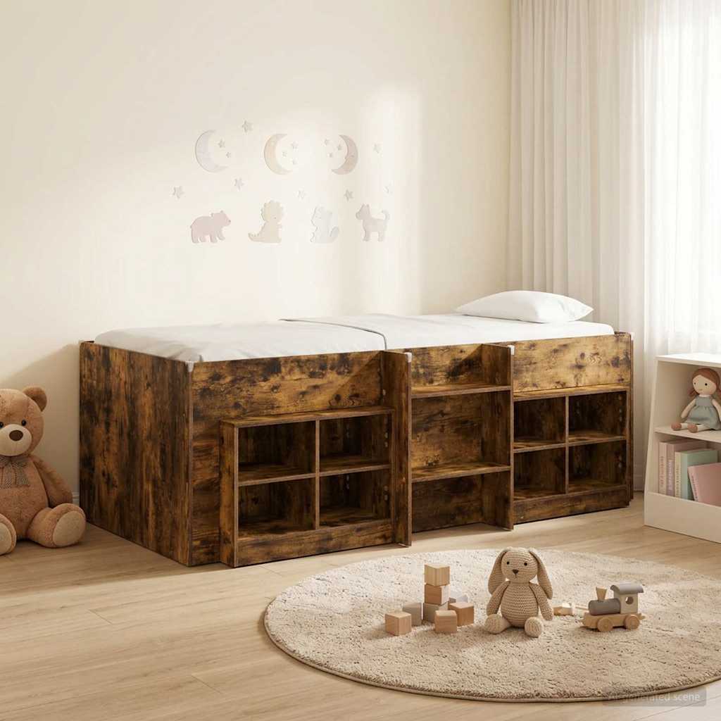 vidaXL Loft Bed Frame met Kast met plank 3 pcs Wit Bewerkt hout