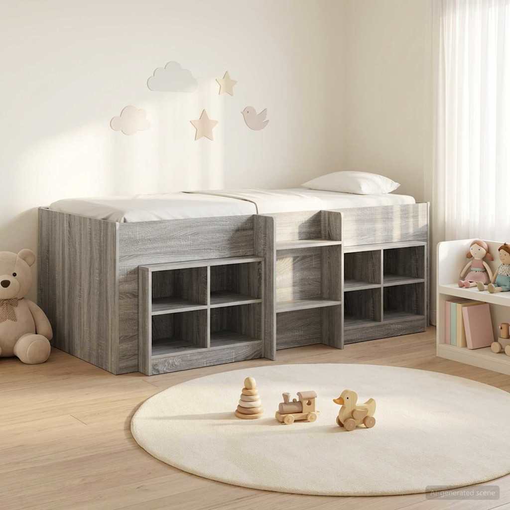vidaXL Loft Bed Frame met Kast met plank 3 pcs Wit Bewerkt hout