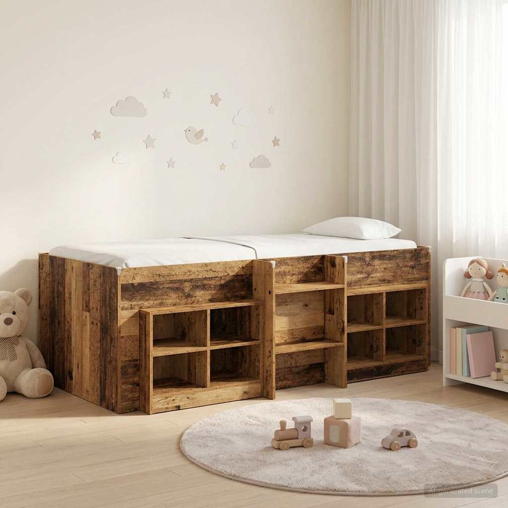 vidaXL Loft Bed Frame met Kast met plank 3 pcs Wit Bewerkt hout