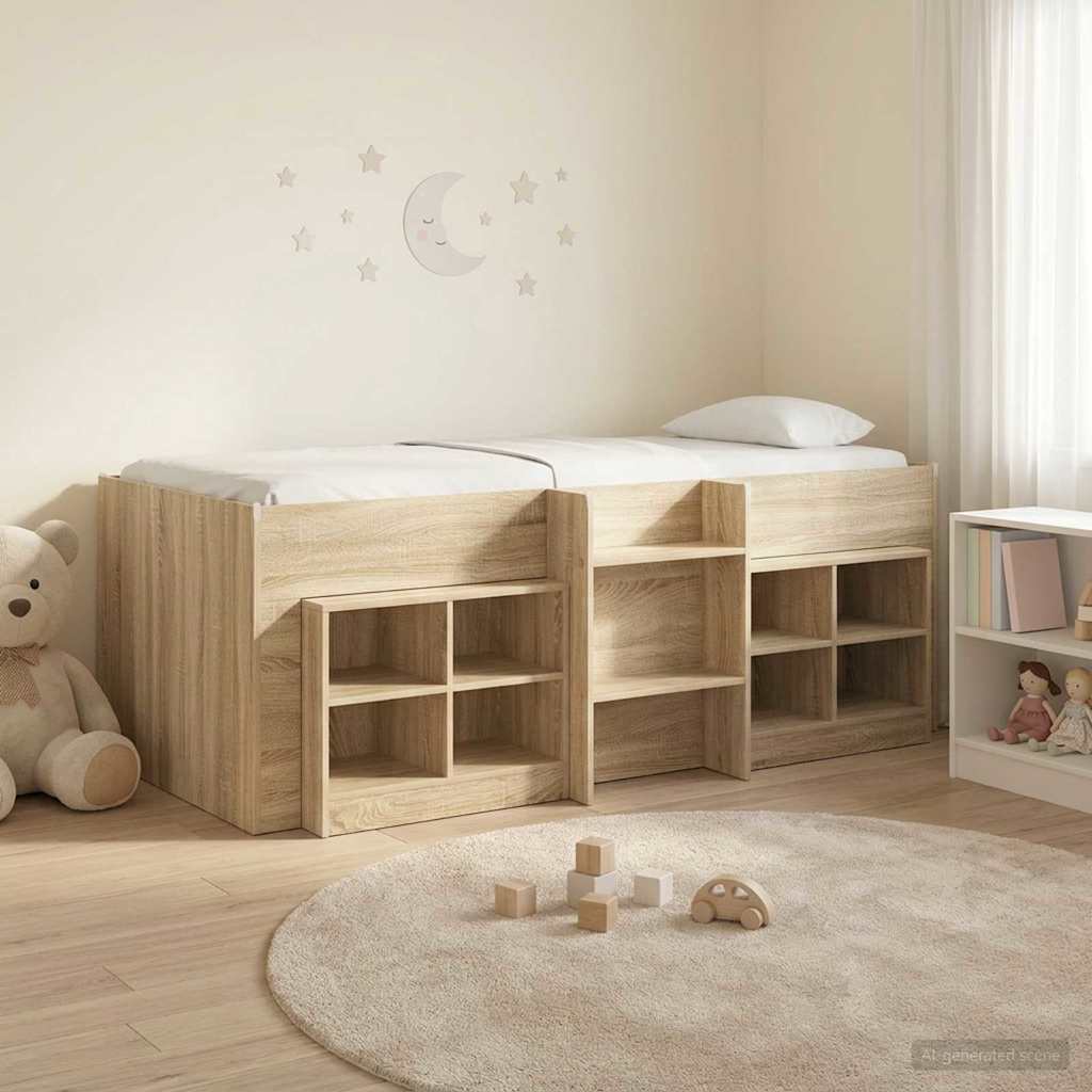 vidaXL Loft Bed Frame met Kast met plank 3 pcs Wit Bewerkt hout