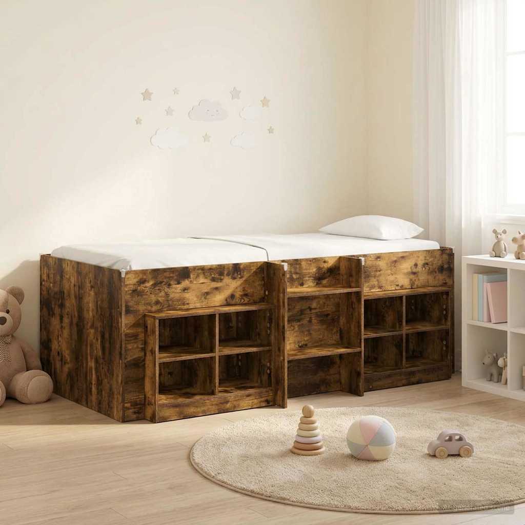 vidaXL Loft Bed Frame met Kast met plank 3 pcs Wit Bewerkt hout
