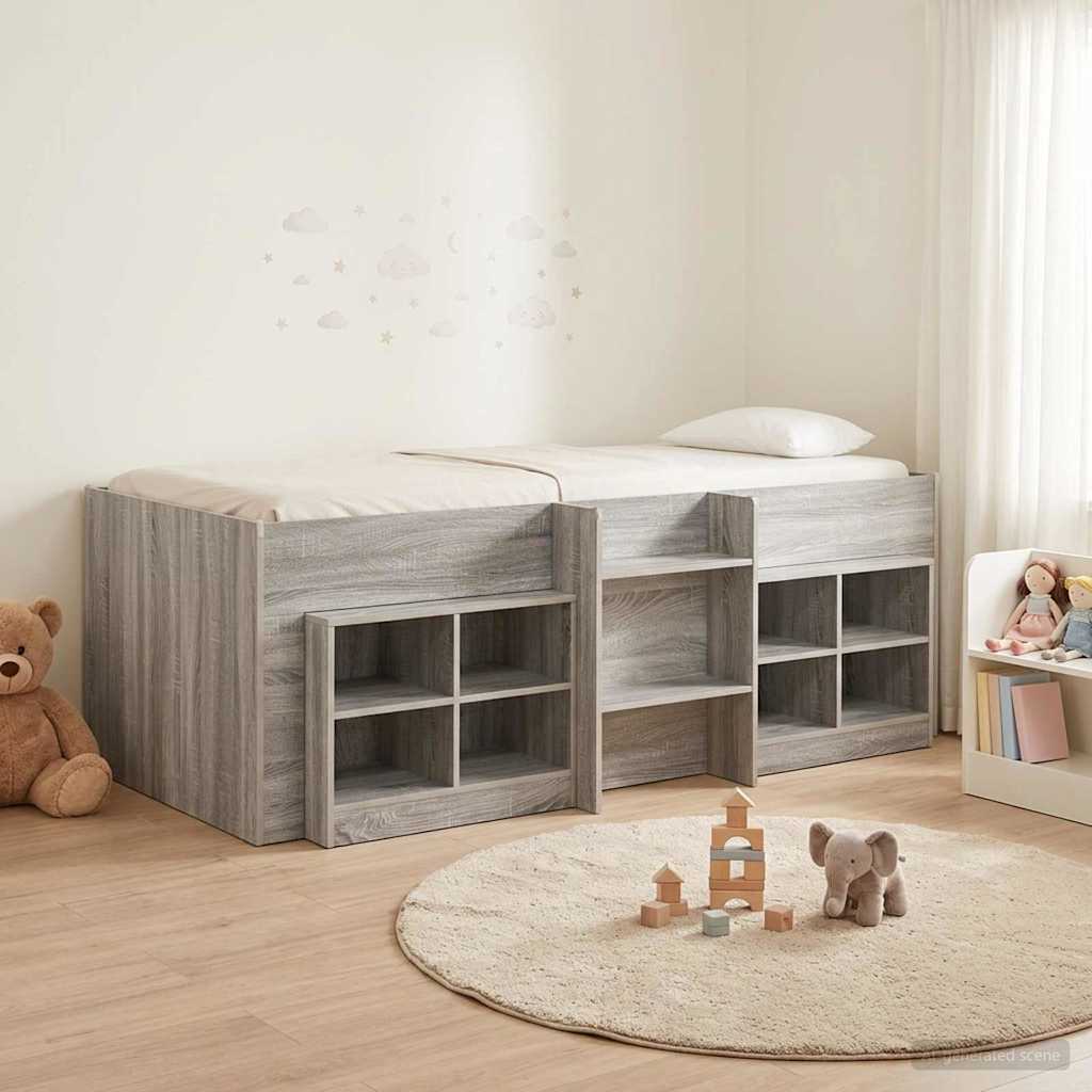 vidaXL Loft Bed Frame met Kast met plank 3 pcs Wit Bewerkt hout