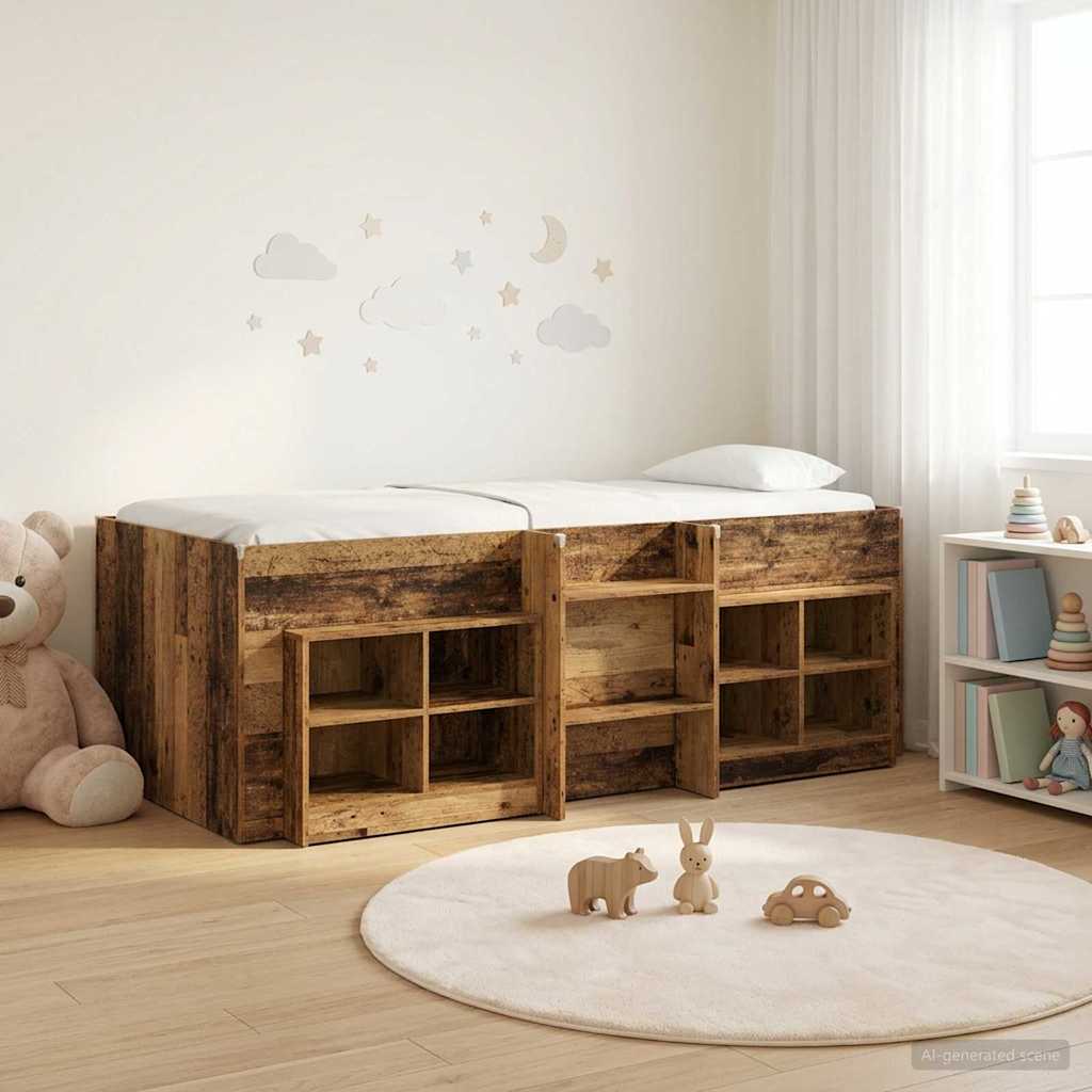 vidaXL Loft Bed Frame met Kast met plank 3 pcs Wit Bewerkt hout