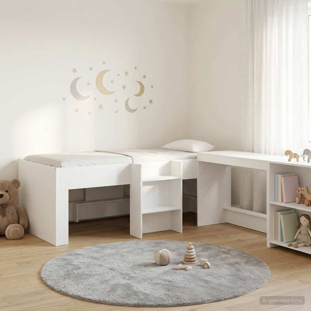 vidaXL Hoge Bed Frame met Bureau voor Kinderen Wit 80 x 200 cm