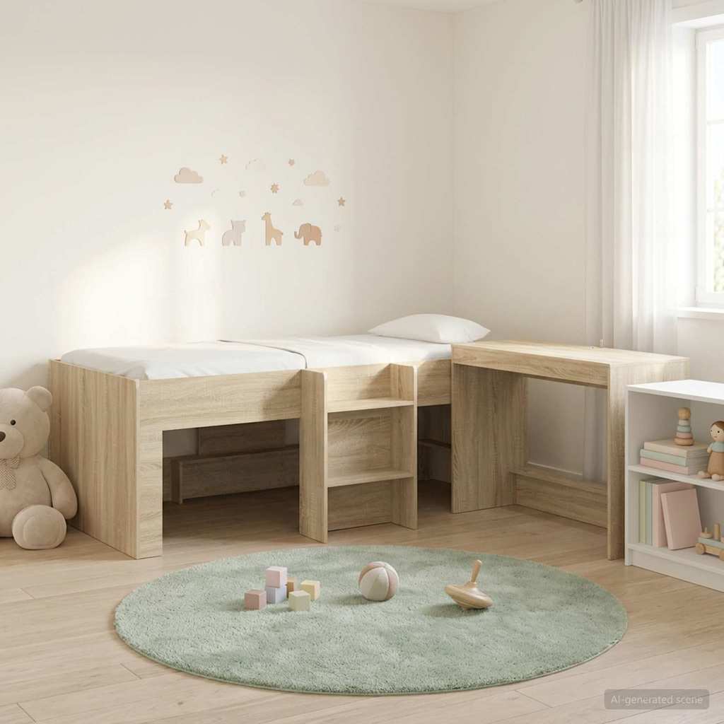 vidaXL Hoge Bed Frame met Bureau voor Kinderen Wit 80 x 200 cm