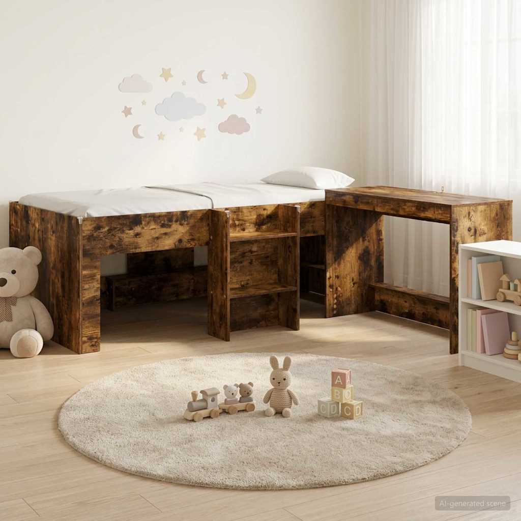 vidaXL Hoge Bed Frame met Bureau voor Kinderen Wit 80 x 200 cm