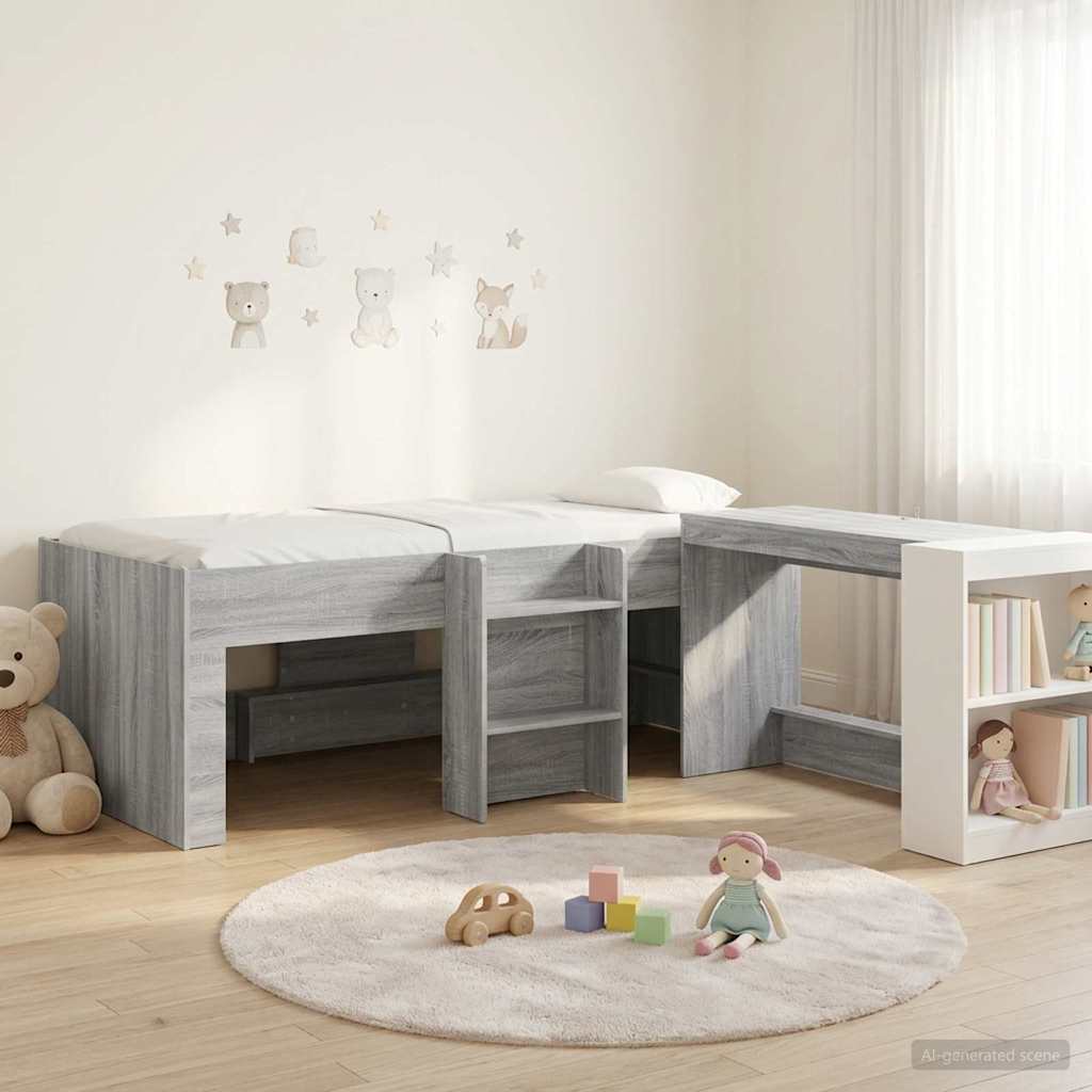 vidaXL Hoge Bed Frame met Bureau voor Kinderen Wit 80 x 200 cm