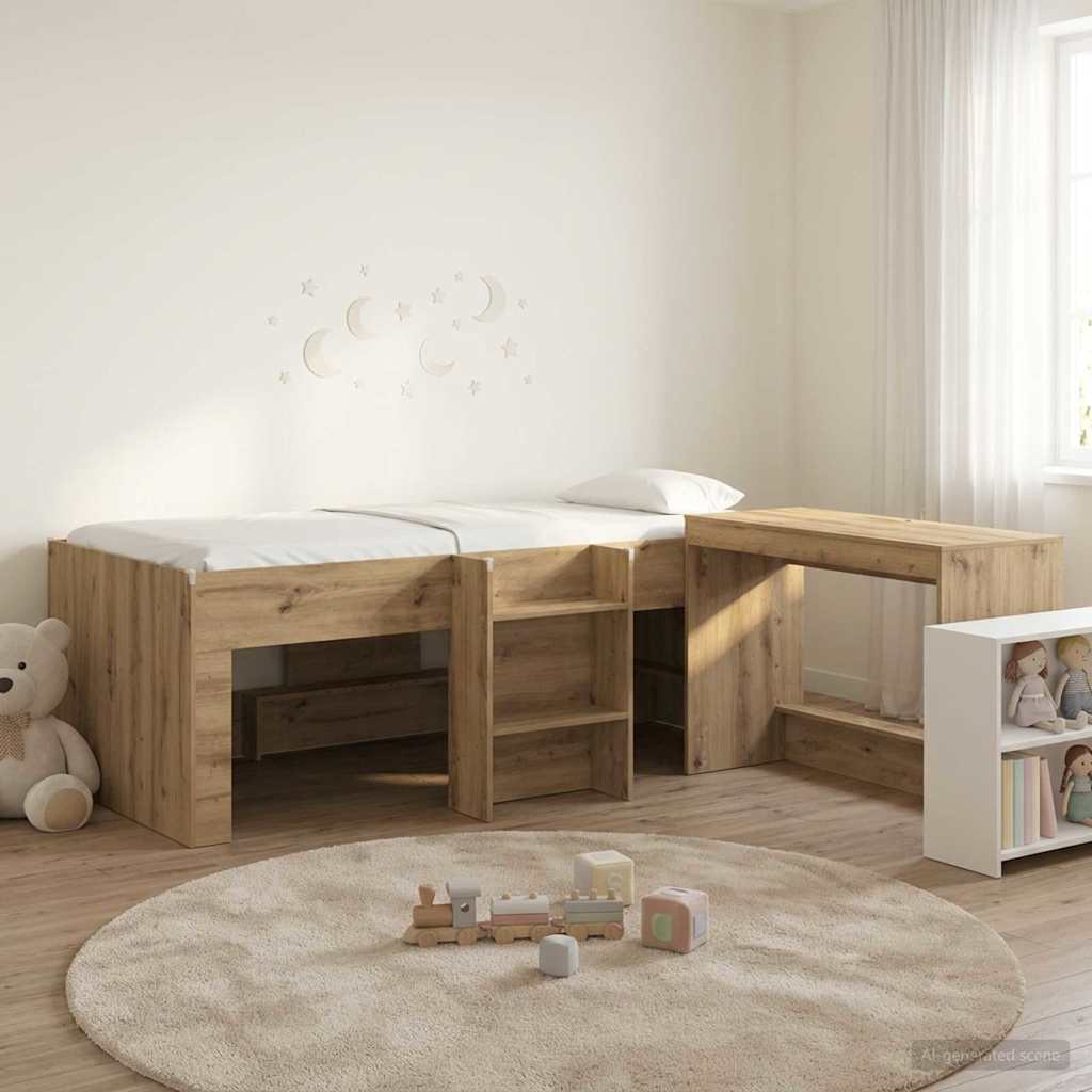 vidaXL Hoge Bed Frame met Bureau voor Kinderen Wit 80 x 200 cm