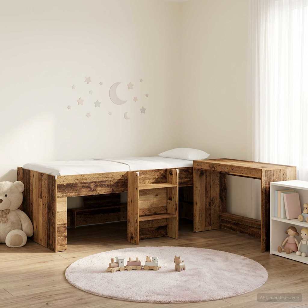 vidaXL Bedframe met Bureau Wit 90 x 200 cm Bewerkt hout