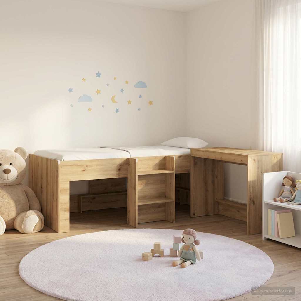 vidaXL Bedframe met Bureau Wit 90 x 200 cm Bewerkt hout