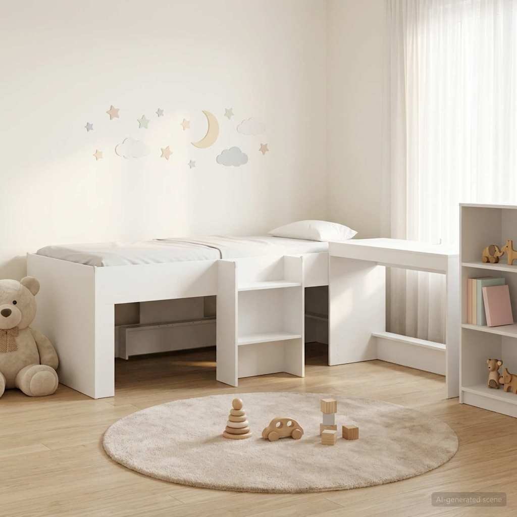 vidaXL Hoge Bed Frame met Bureau voor Kinderen Wit 98.5 x 200 cm
