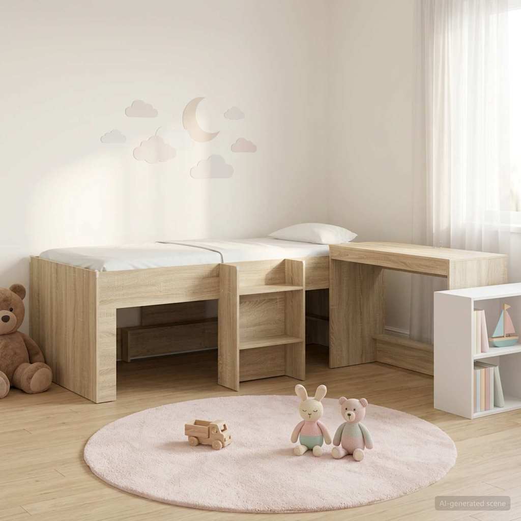 vidaXL Hoge Bed Frame met Bureau voor Kinderen Wit 98.5 x 200 cm