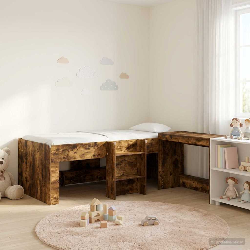 vidaXL Hoge Bed Frame met Bureau voor Kinderen Wit 98.5 x 200 cm