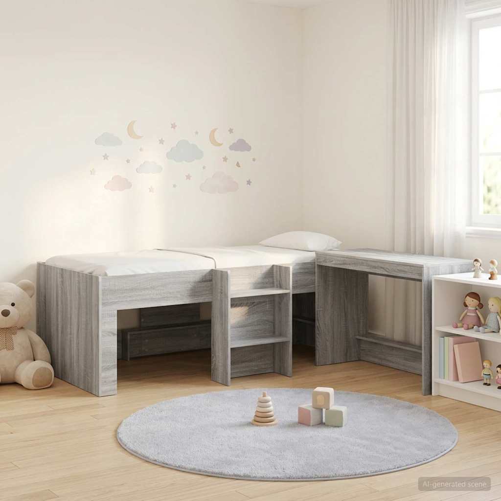 vidaXL Hoge Bed Frame met Bureau voor Kinderen Wit 98.5 x 200 cm