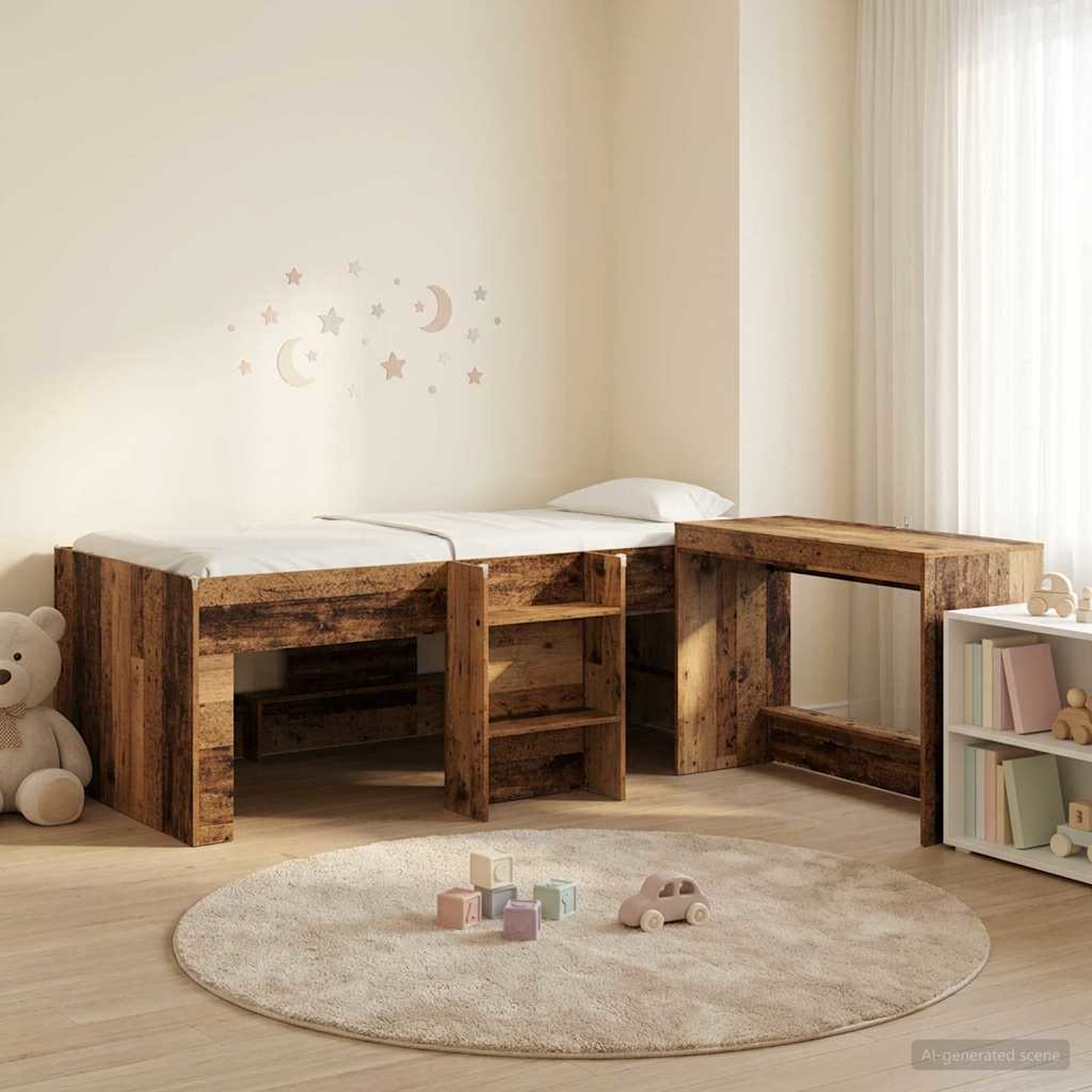 vidaXL Hoge Bed Frame met Bureau voor Kinderen Wit 98.5 x 200 cm
