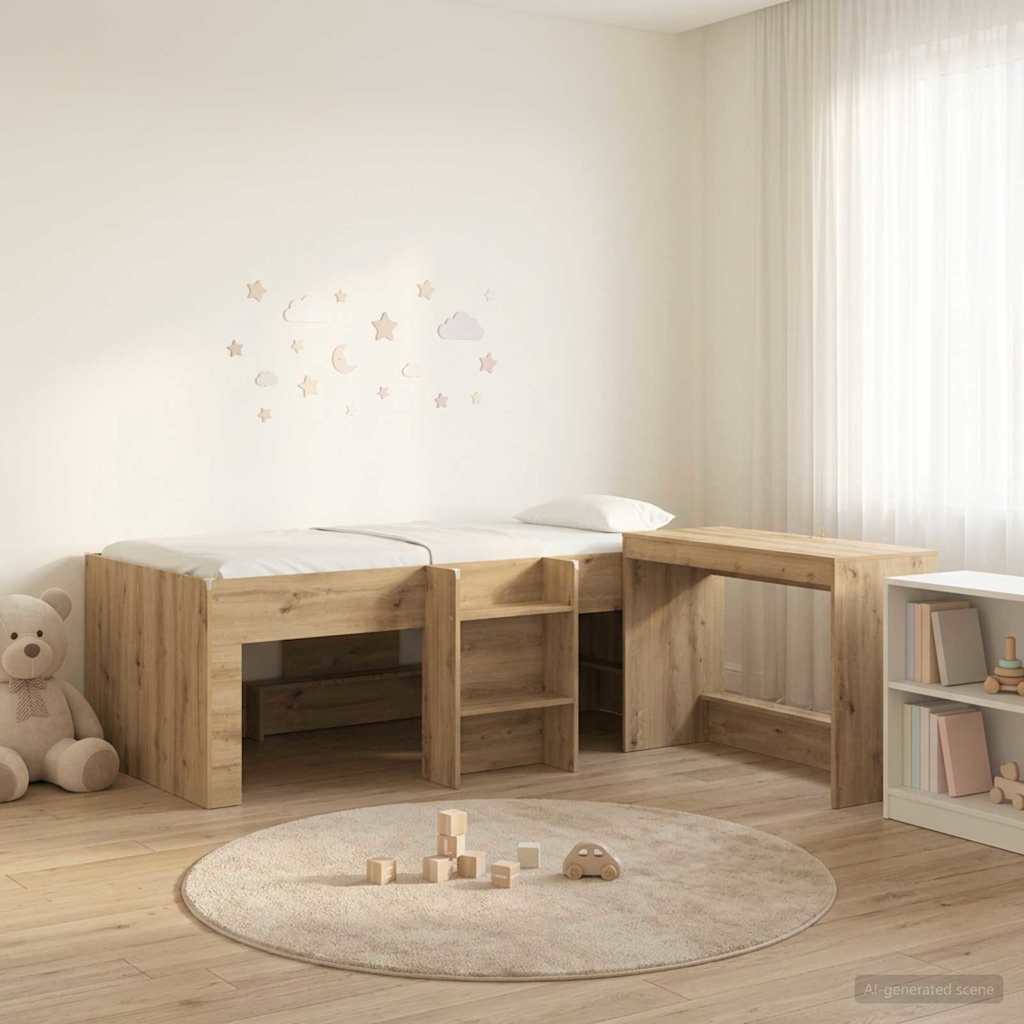 vidaXL Hoge Bed Frame met Bureau voor Kinderen Wit 98.5 x 200 cm
