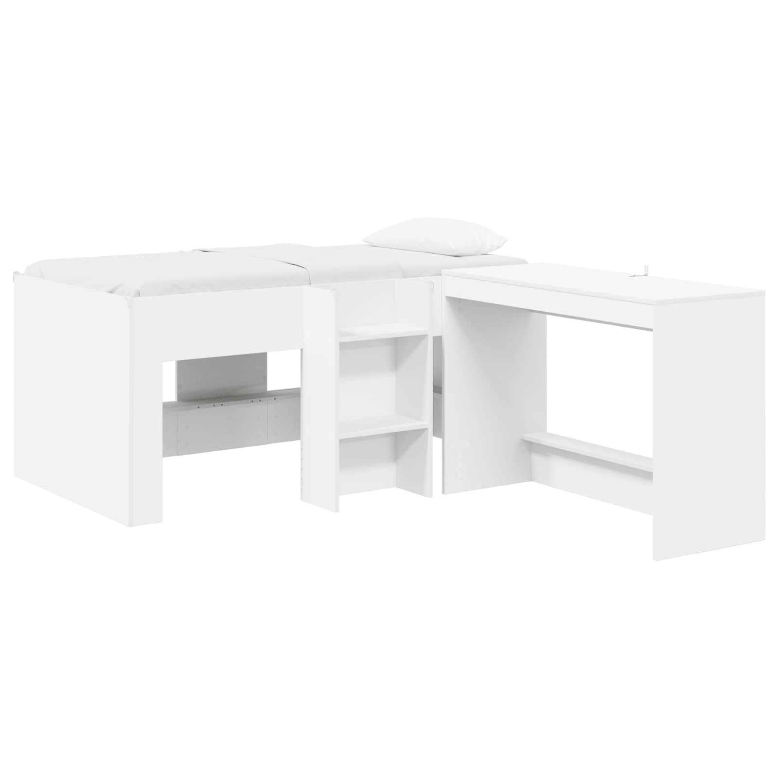 vidaXL Hoge Bed Frame met Bureau voor Kinderen Wit 80 x 160 cm