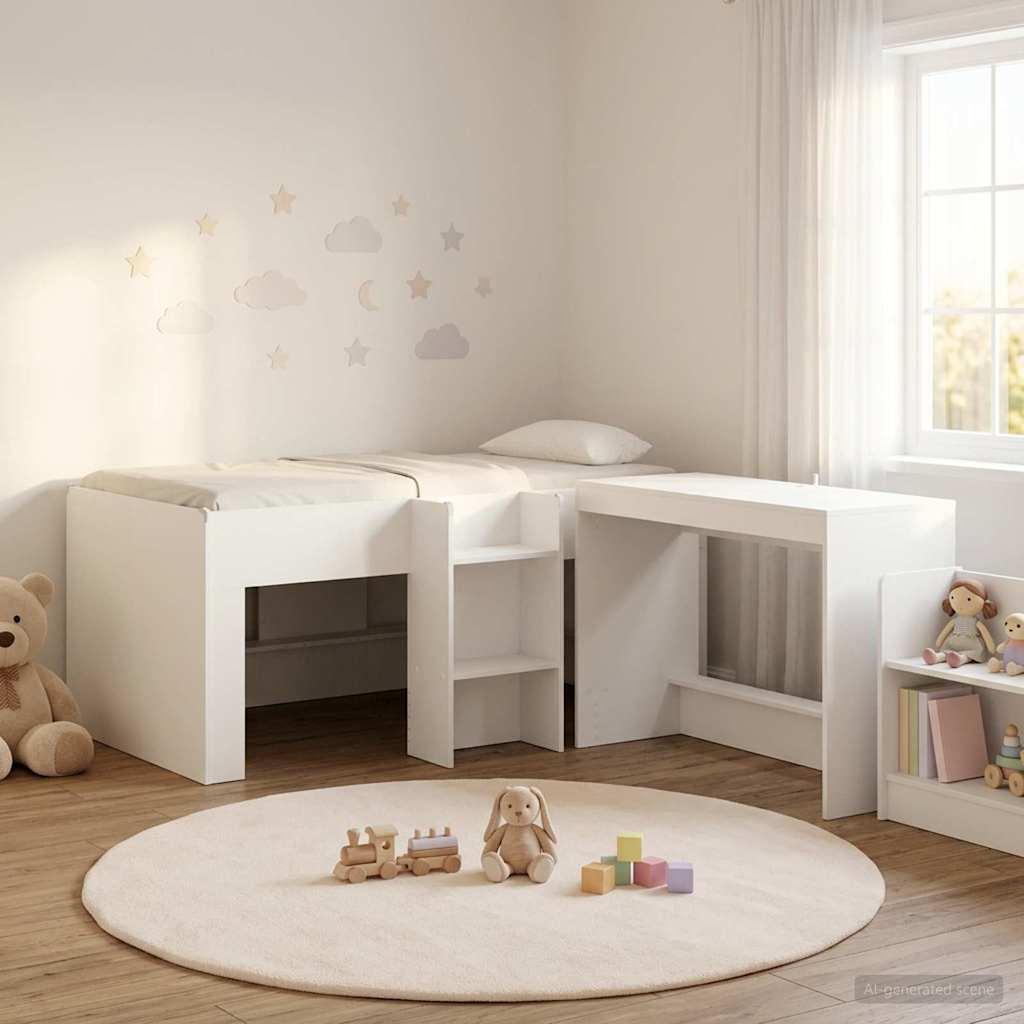 vidaXL Hoge Bed Frame met Bureau voor Kinderen Wit 80 x 160 cm
