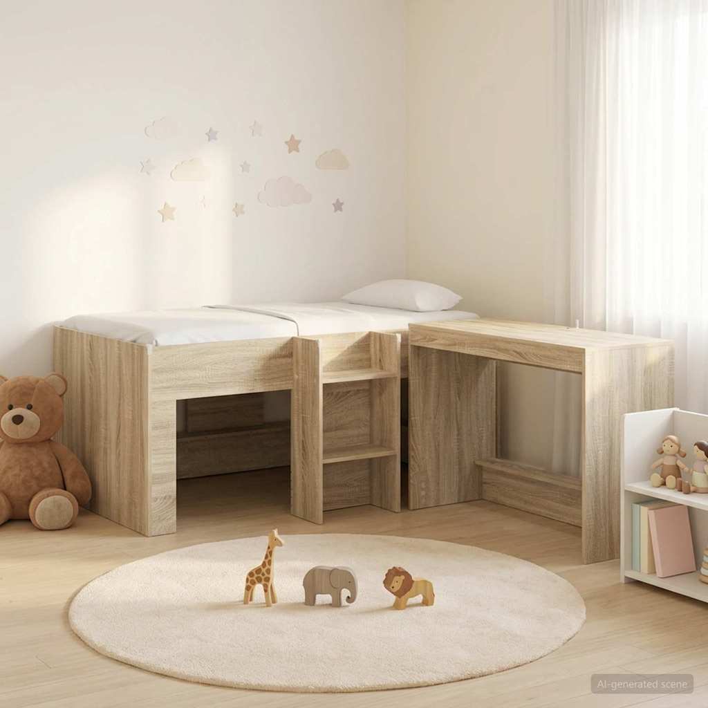 vidaXL Hoge Bed Frame met Bureau voor Kinderen Wit 80 x 160 cm