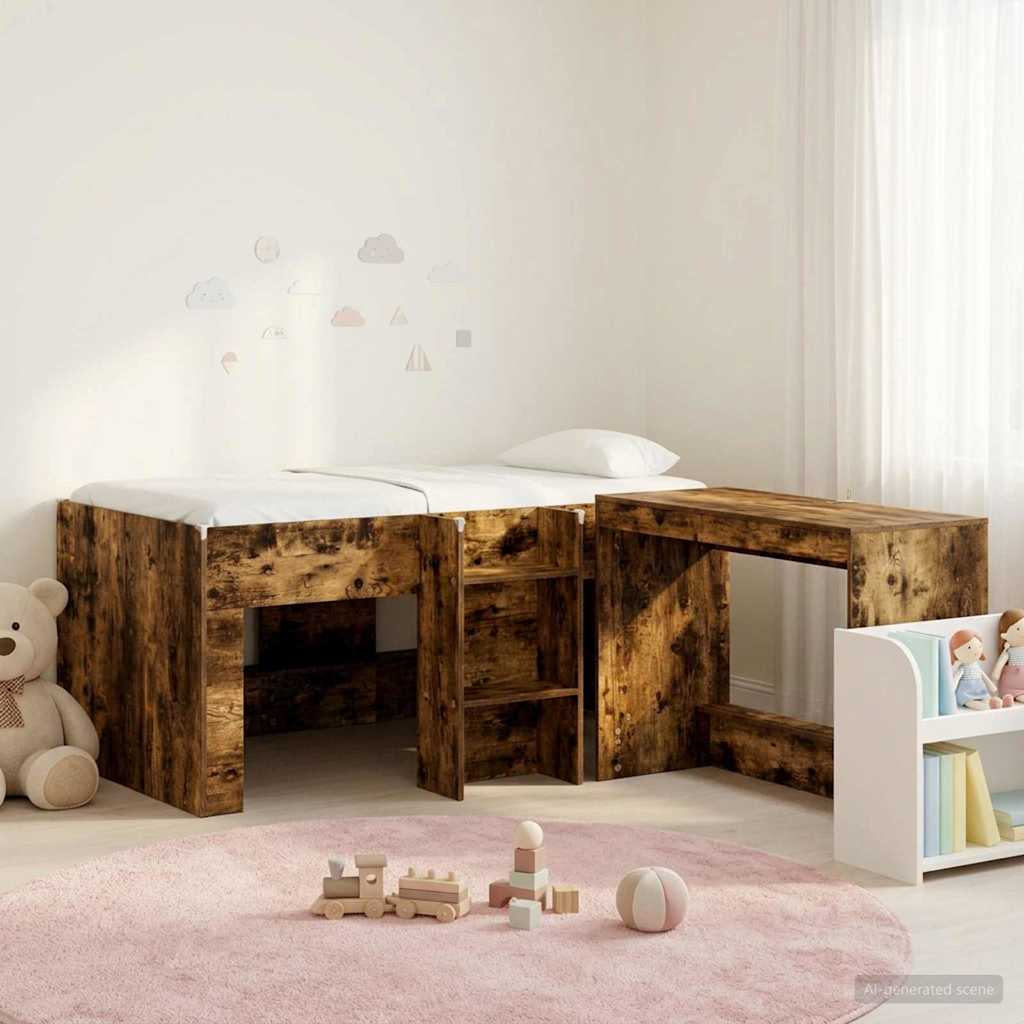 vidaXL Hoge Bed Frame met Bureau voor Kinderen Wit 80 x 160 cm