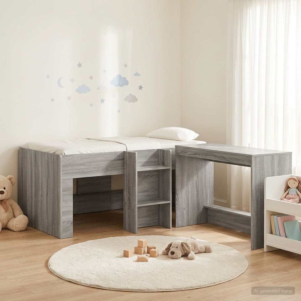 vidaXL Hoge Bed Frame met Bureau voor Kinderen Wit 80 x 160 cm