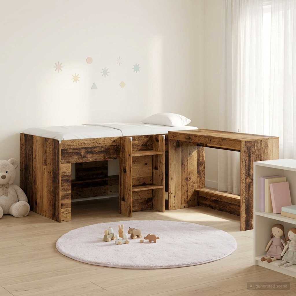 vidaXL Hoge Bed Frame met Bureau voor Kinderen Wit 80 x 160 cm