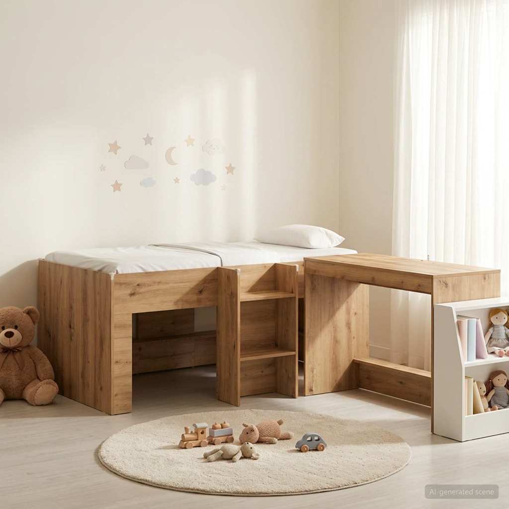 vidaXL Hoge Bed Frame met Bureau voor Kinderen Wit 80 x 160 cm
