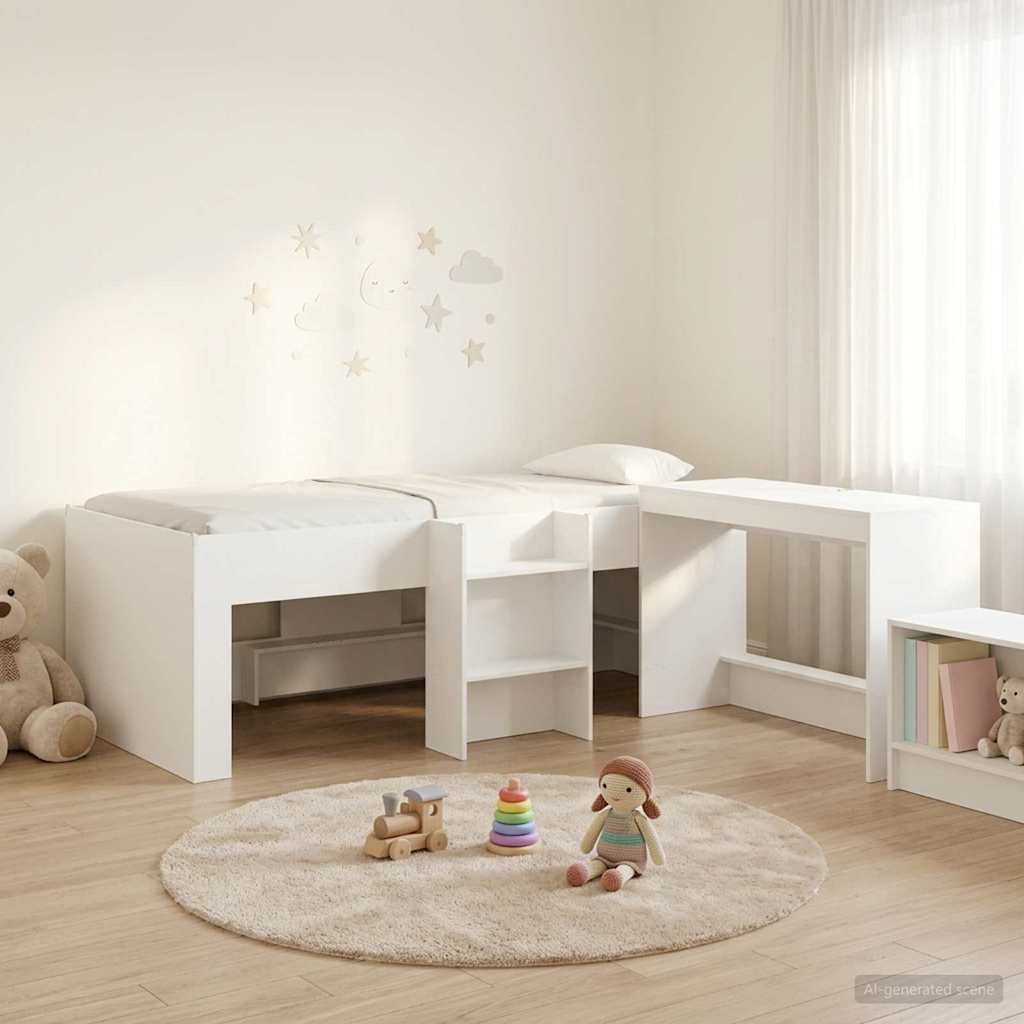 vidaXL Hoge Bed Frame met Bureau voor Kinderen Wit 90 x 190 cm