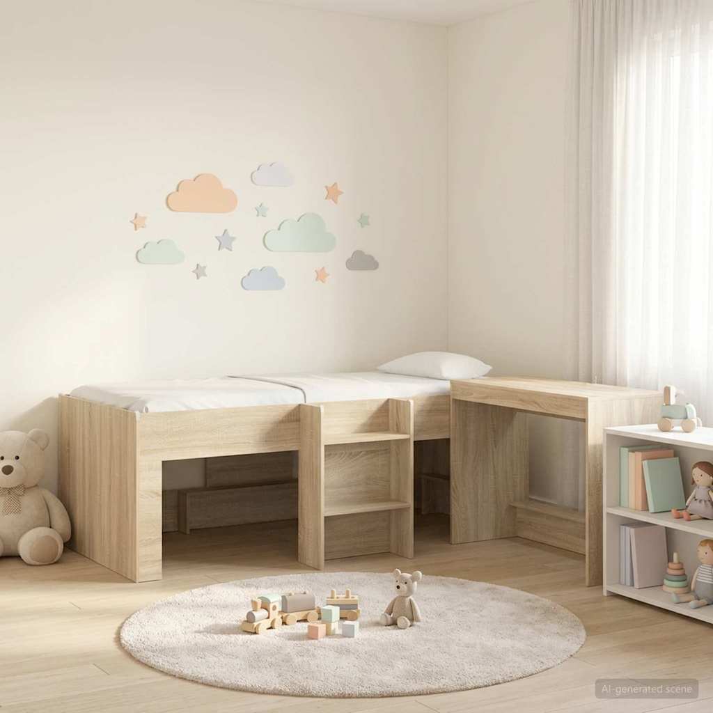 vidaXL Hoge Bed Frame met Bureau voor Kinderen Wit 90 x 190 cm