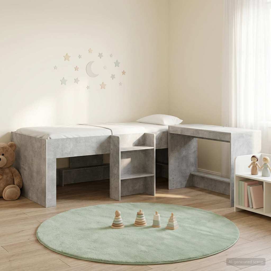 vidaXL Hoge Bed Frame met Bureau voor Kinderen Wit 90 x 190 cm