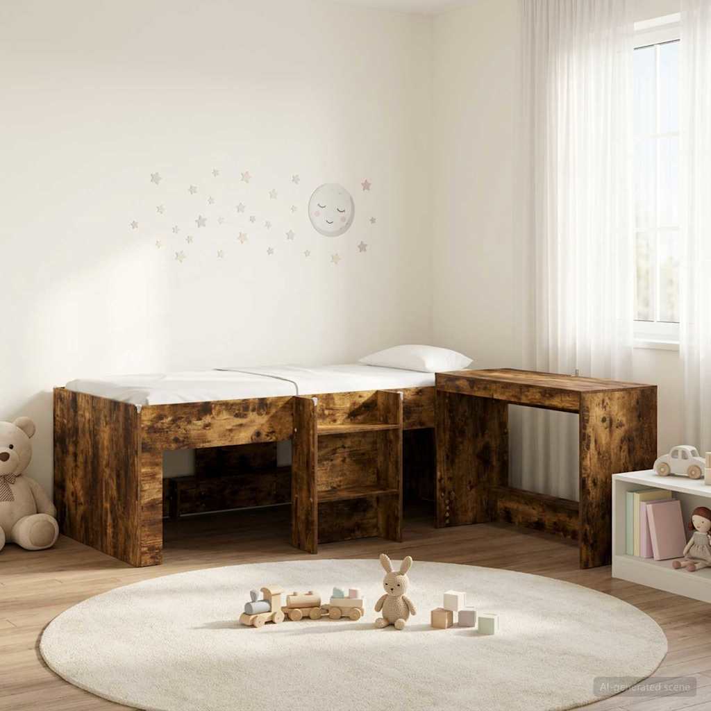 vidaXL Hoge Bed Frame met Bureau voor Kinderen Wit 90 x 190 cm