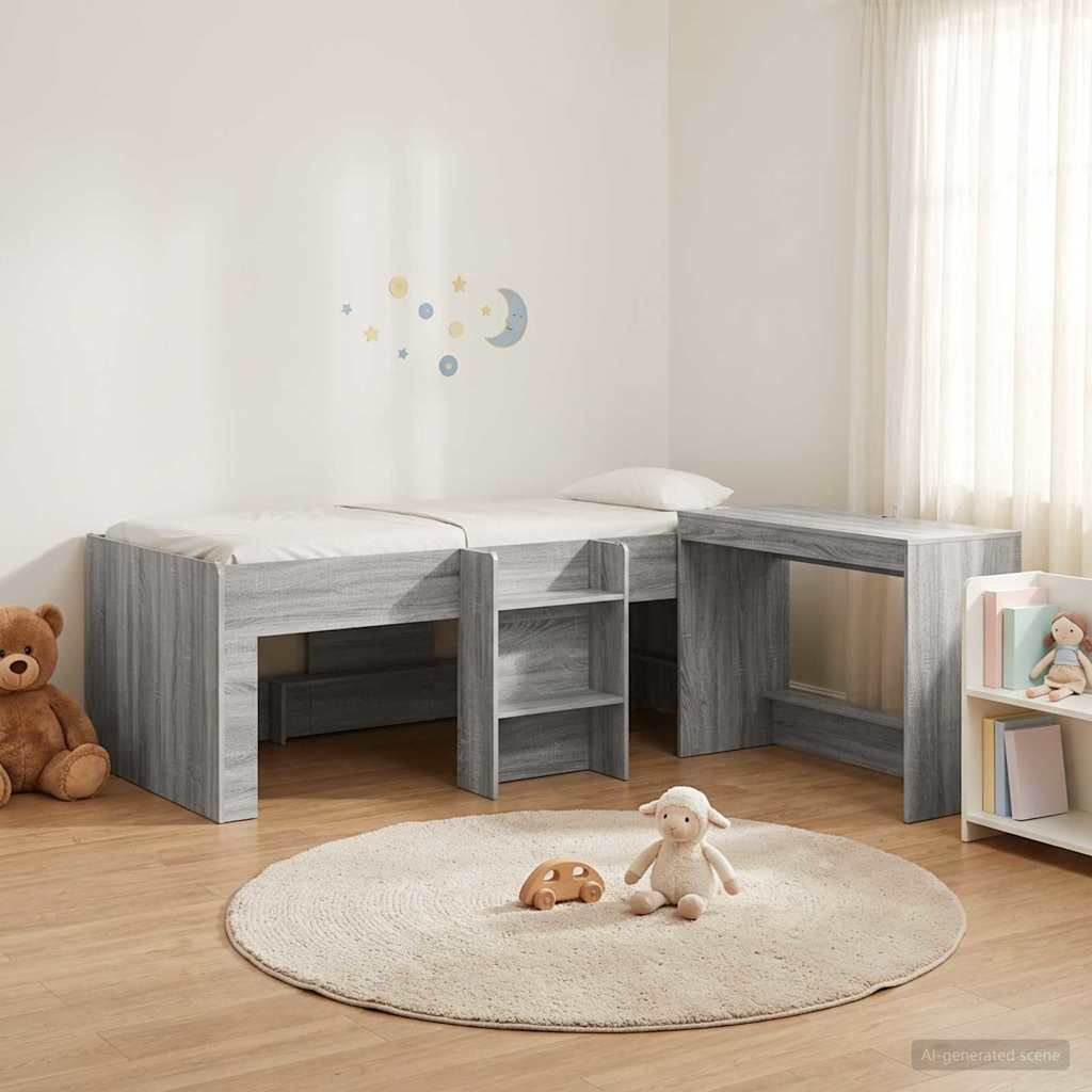 vidaXL Hoge Bed Frame met Bureau voor Kinderen Wit 90 x 190 cm