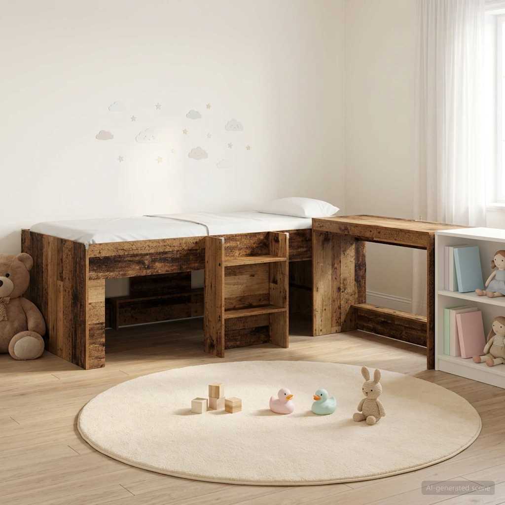 vidaXL Hoge Bed Frame met Bureau voor Kinderen Wit 90 x 190 cm