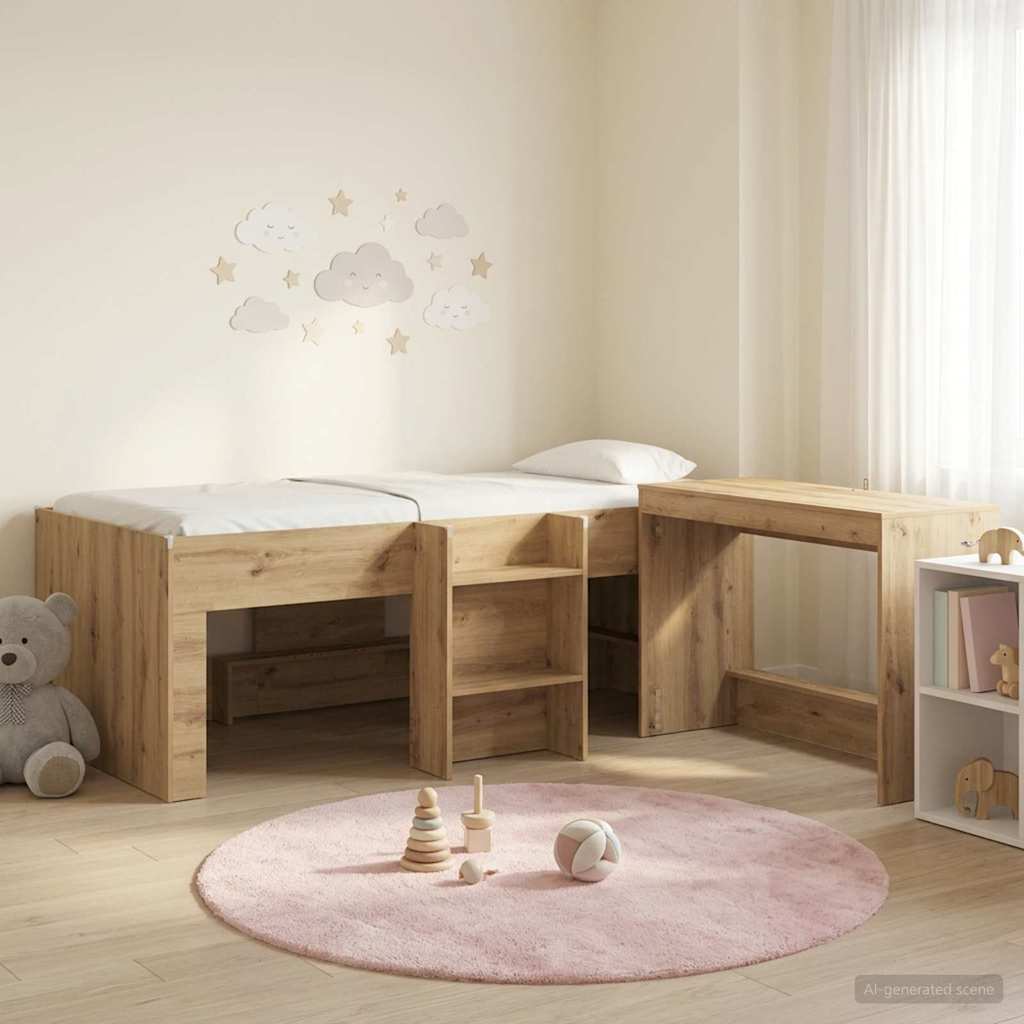 vidaXL Hoge Bed Frame met Bureau voor Kinderen Wit 90 x 190 cm