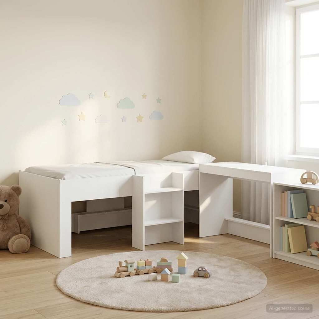 vidaXL Hoge Bed Frame met Bureau voor Kinderen Wit 75 x 190 cm