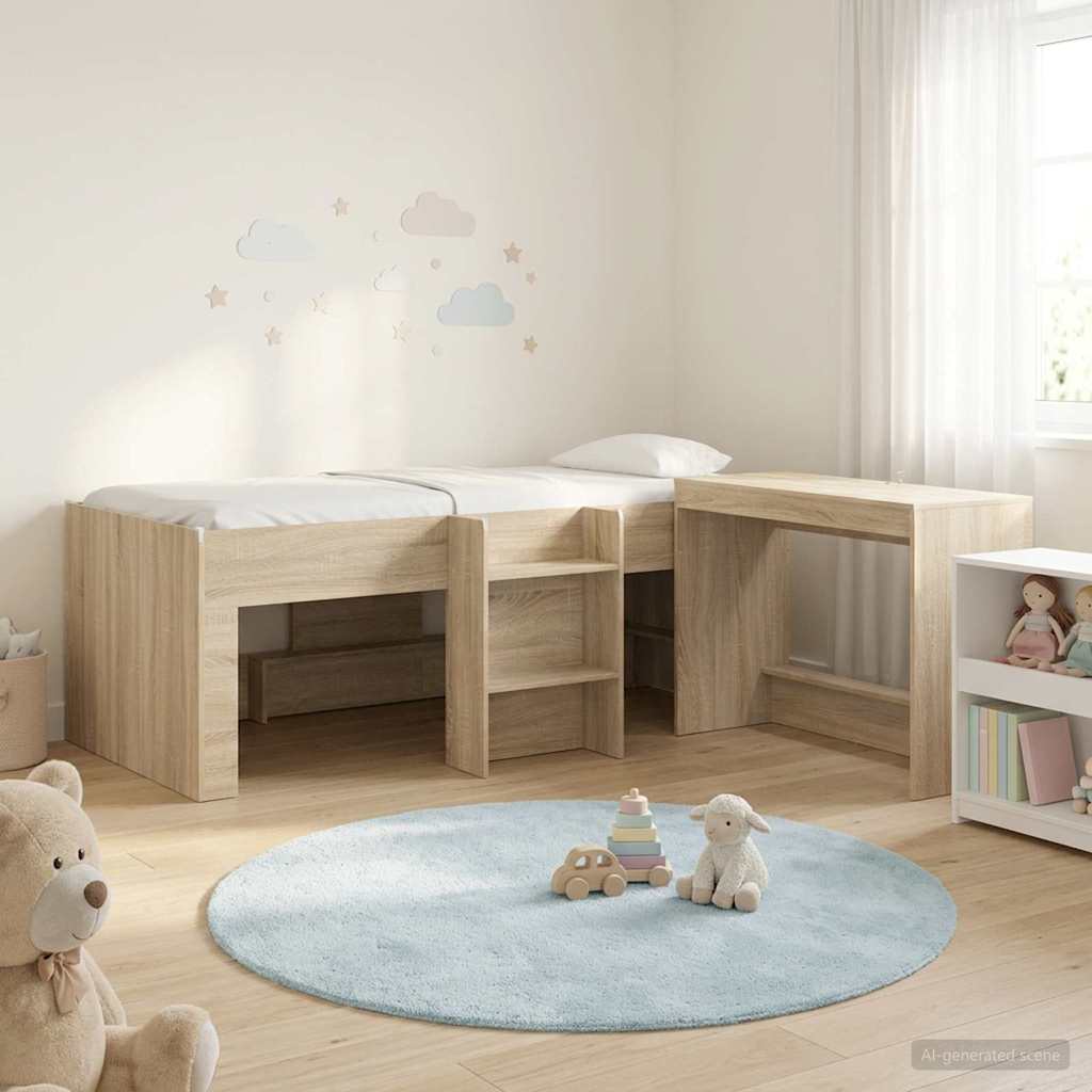 vidaXL Hoge Bed Frame met Bureau voor Kinderen Wit 75 x 190 cm