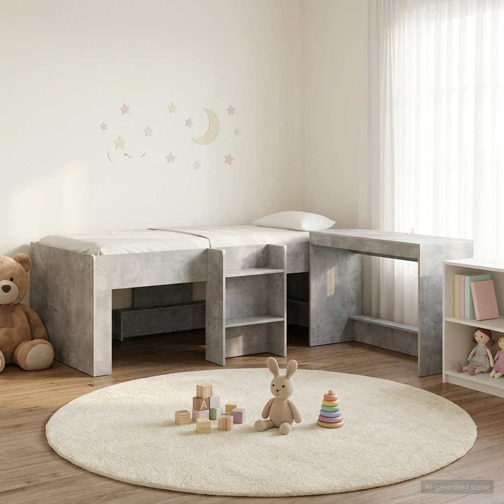 vidaXL Hoge Bed Frame met Bureau voor Kinderen Wit 75 x 190 cm