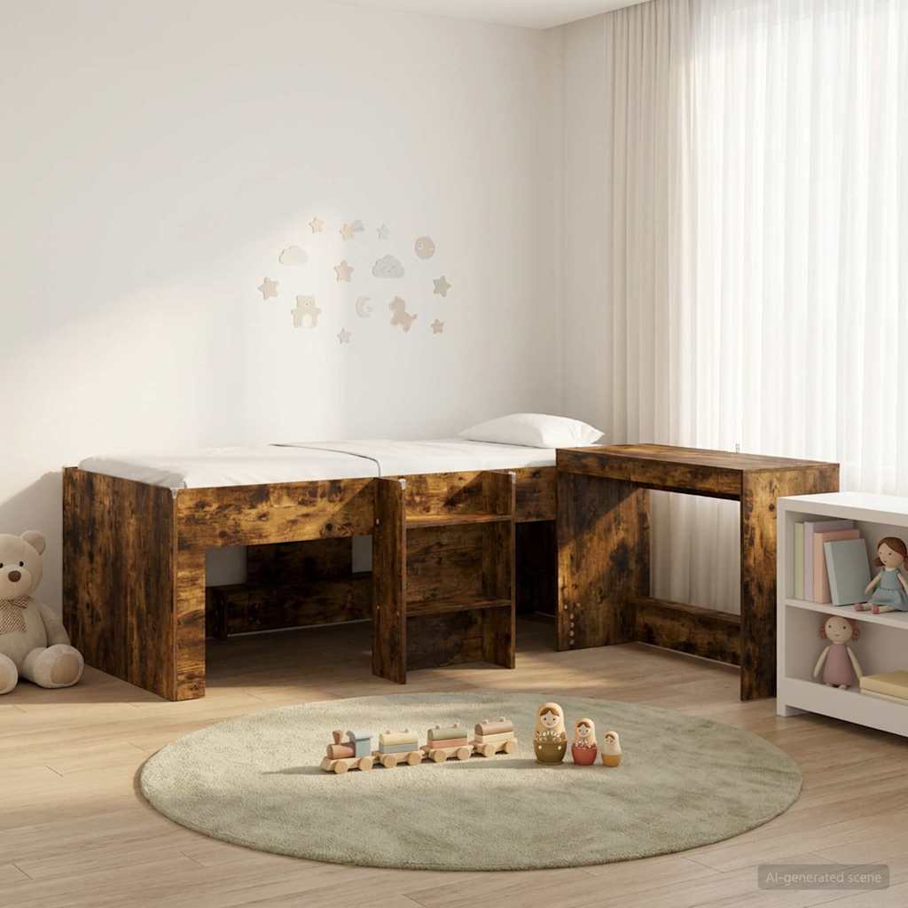 vidaXL Hoge Bed Frame met Bureau voor Kinderen Wit 75 x 190 cm