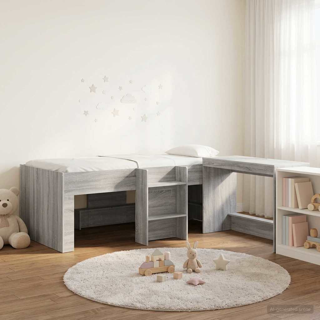 vidaXL Hoge Bed Frame met Bureau voor Kinderen Wit 75 x 190 cm