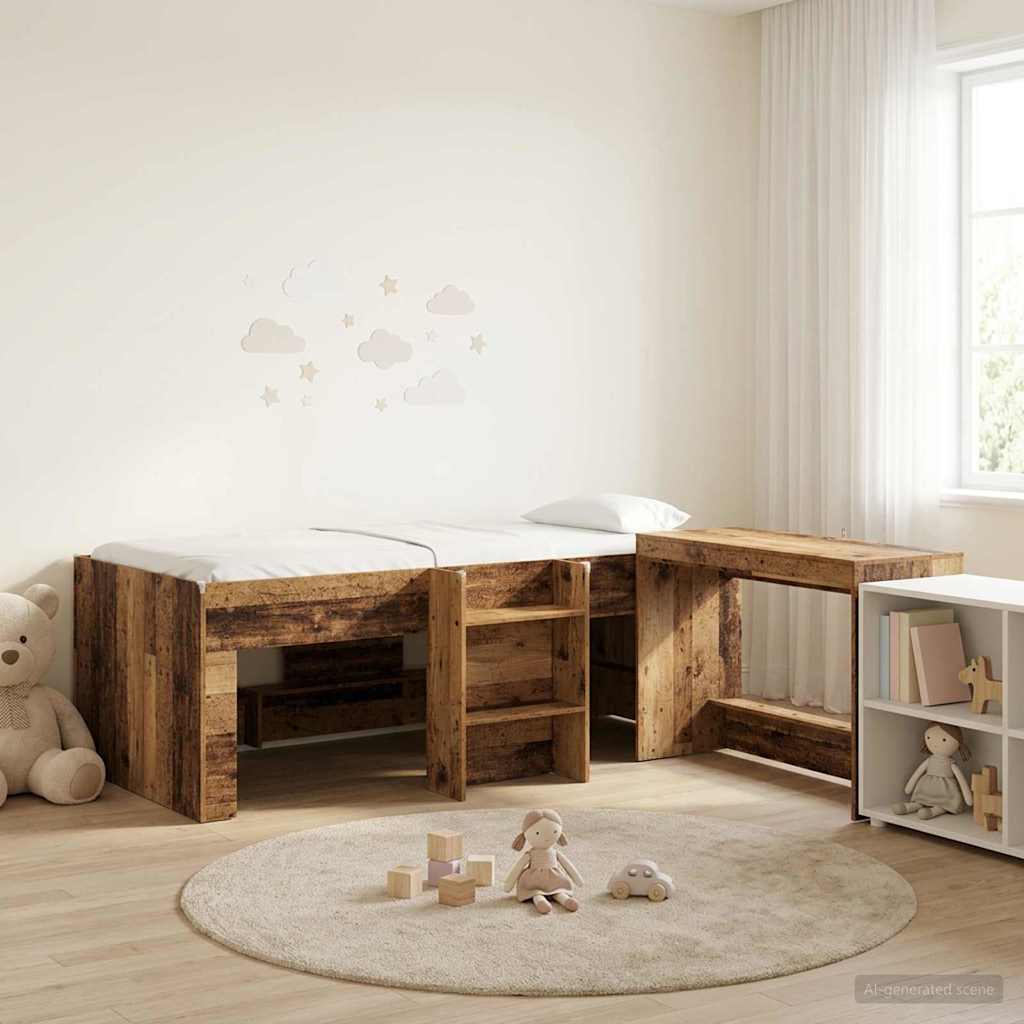 vidaXL Hoge Bed Frame met Bureau voor Kinderen Wit 75 x 190 cm