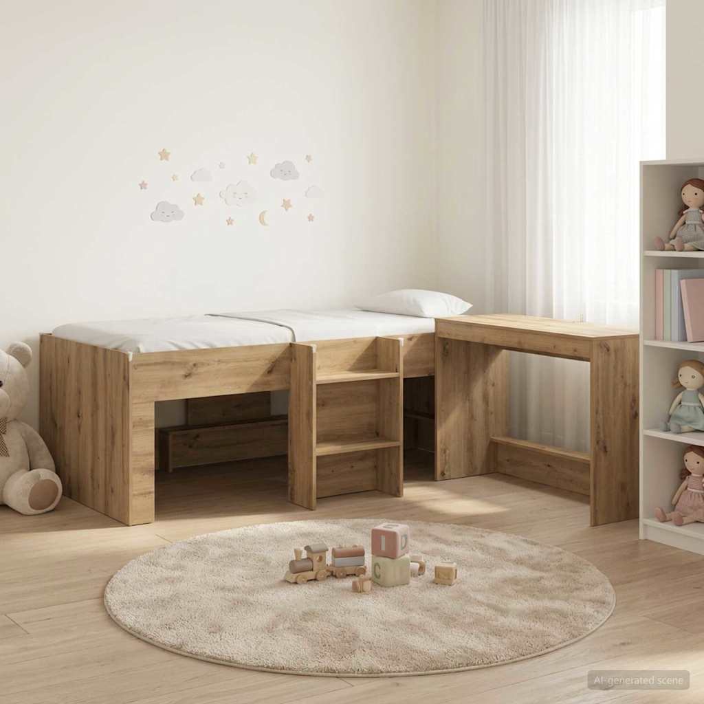 vidaXL Hoge Bed Frame met Bureau voor Kinderen Wit 75 x 190 cm