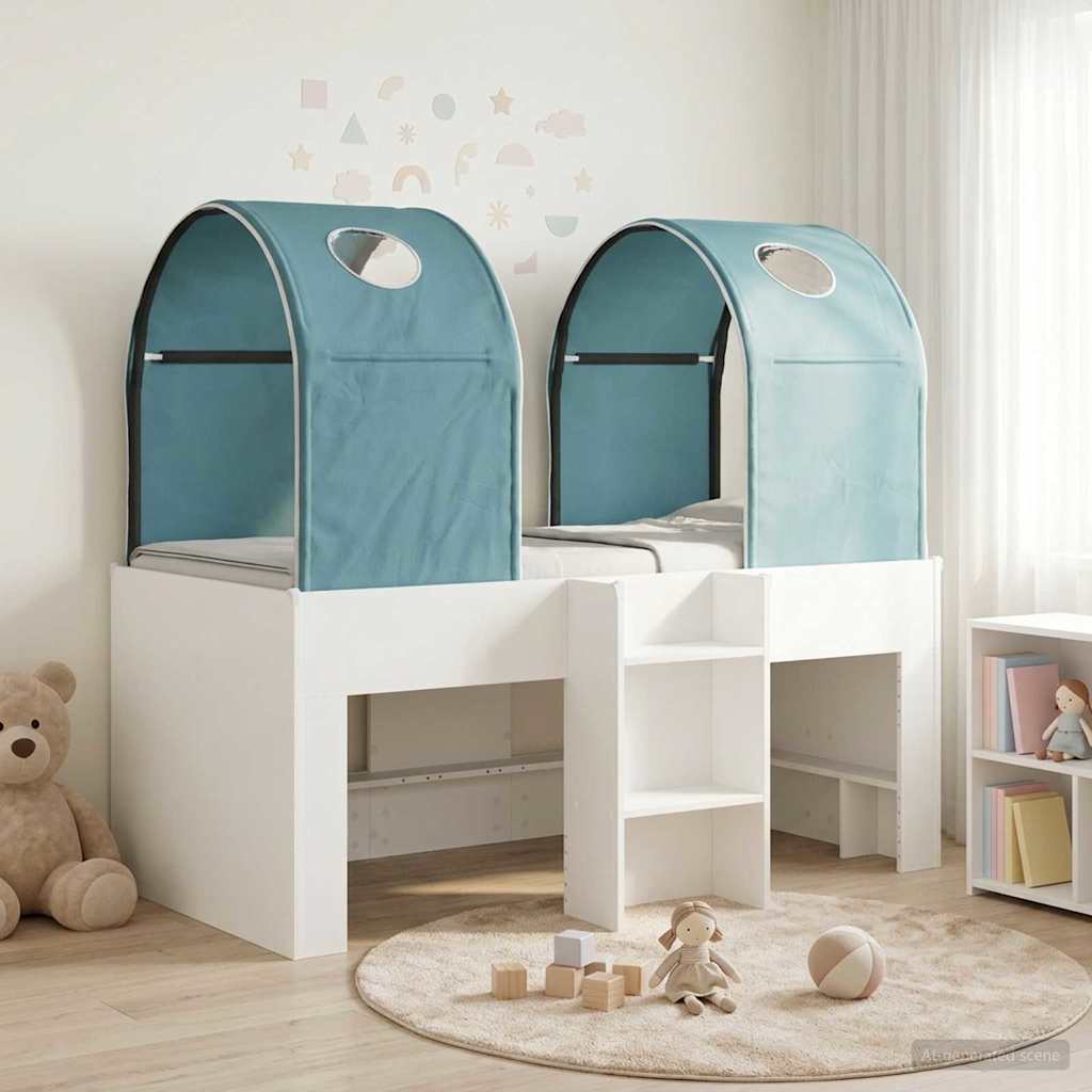 vidaXL Bed met Tunnel 4 pcs Wit en Lichtblauw Bewerkt hout