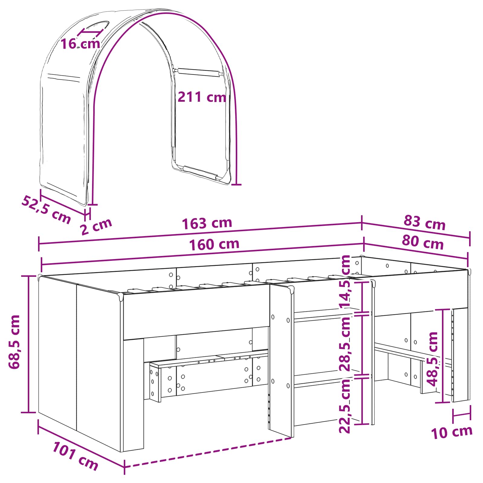vidaXL Bed met Tunnel 4 pcs Wit en Lichtblauw Bewerkt hout