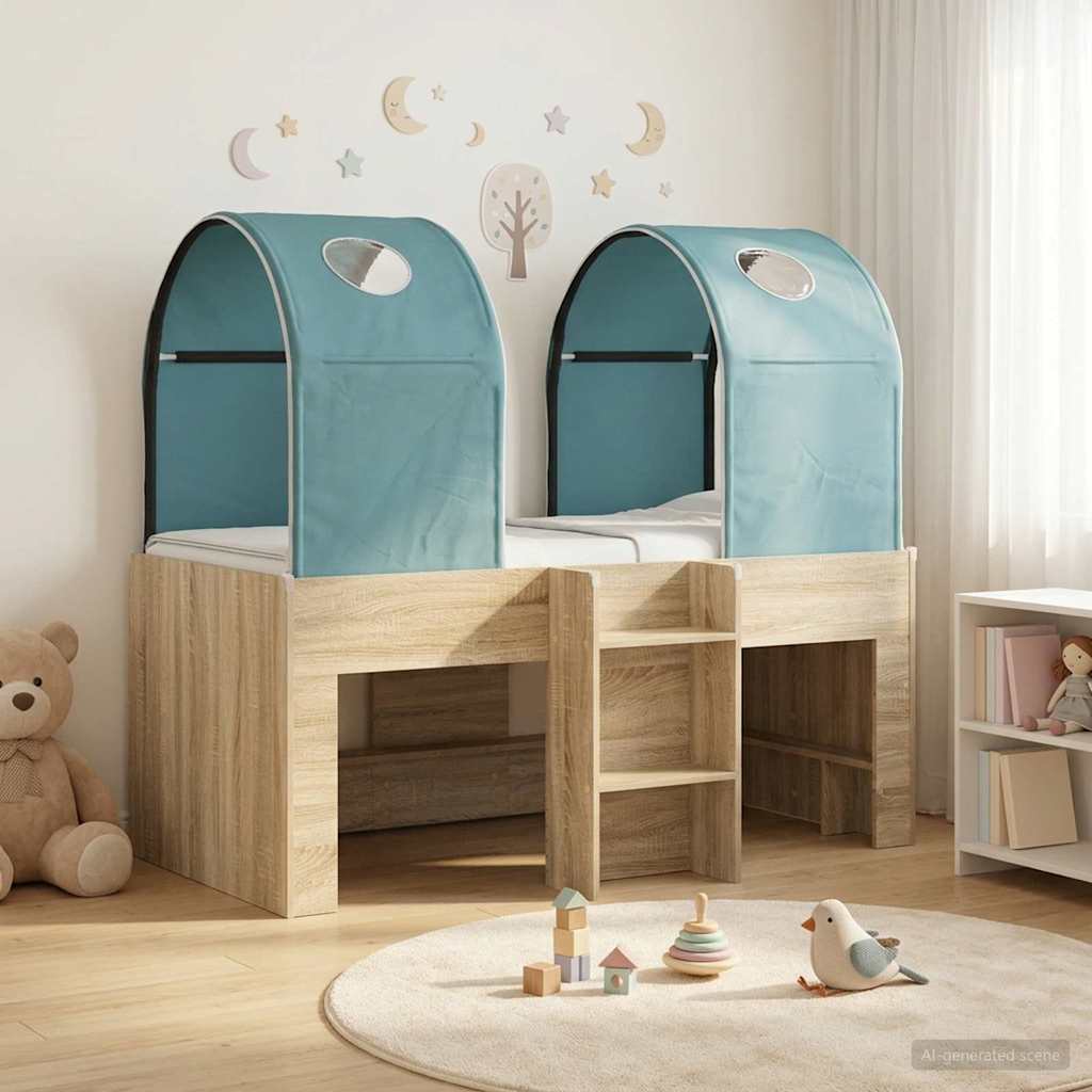 vidaXL Bed met Tunnel 4 pcs Wit en Lichtblauw Bewerkt hout
