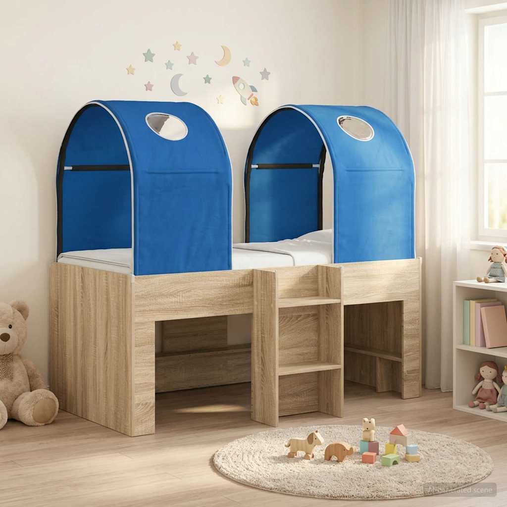 vidaXL Bed met Tunnel 4 pcs Wit en Lichtblauw Bewerkt hout