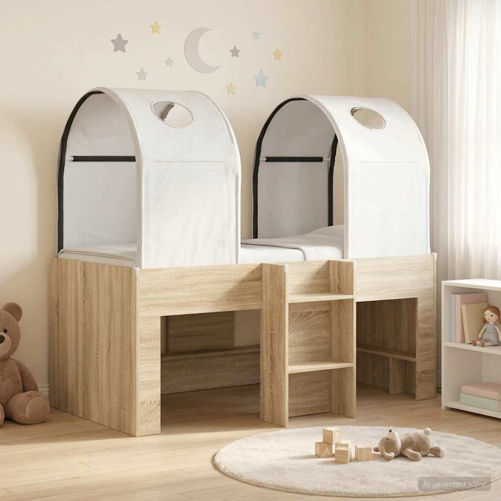 vidaXL Bed met Tunnel 4 pcs Wit en Lichtblauw Bewerkt hout