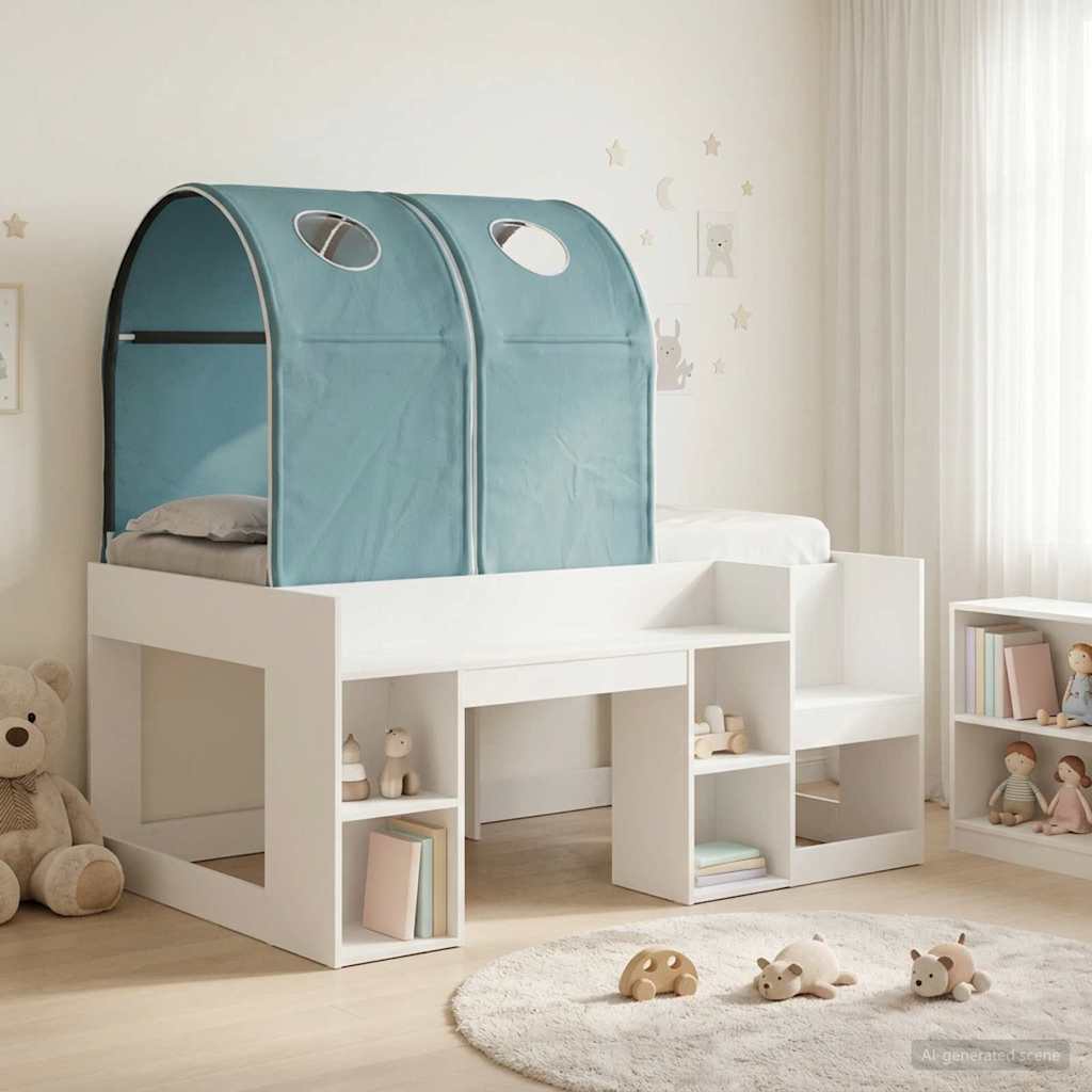 vidaXL Bed met Tunnel 4 pcs Wit en Lichtblauw Bewerkt hout