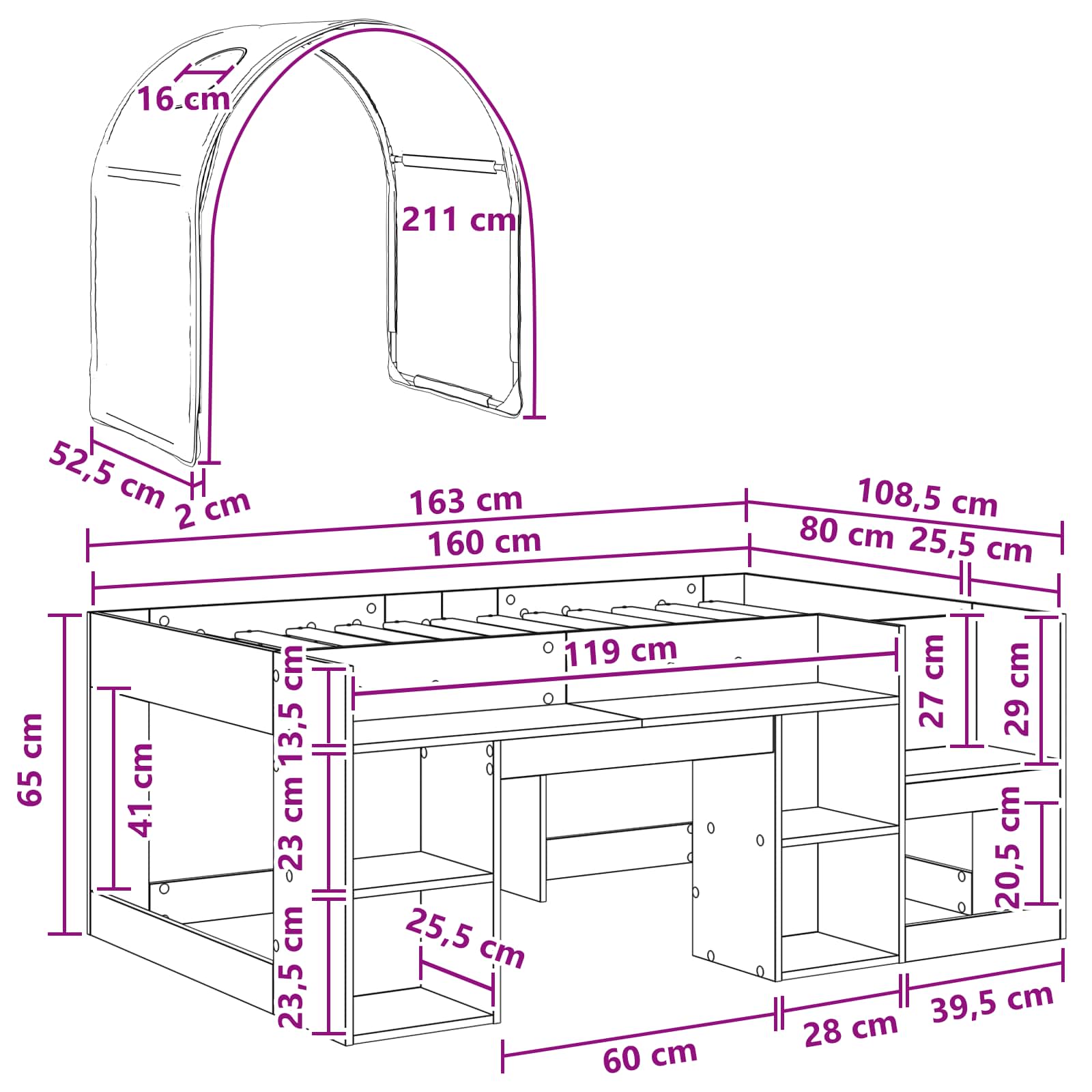 vidaXL Bed met Tunnel 4 pcs Wit en Lichtblauw Bewerkt hout